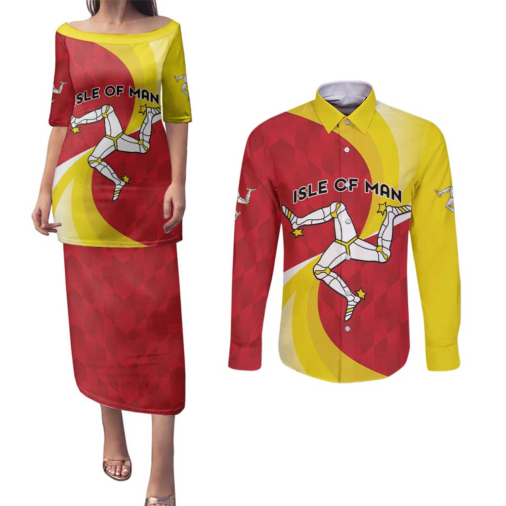 Personalized Isle of Man Couples Matching Puletasi and Long Sleeve Button Shirt Triskele Ny Tree Cassyn - Wonder Print Shop