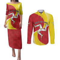 Personalized Isle of Man Couples Matching Puletasi and Long Sleeve Button Shirt Triskele Ny Tree Cassyn - Wonder Print Shop