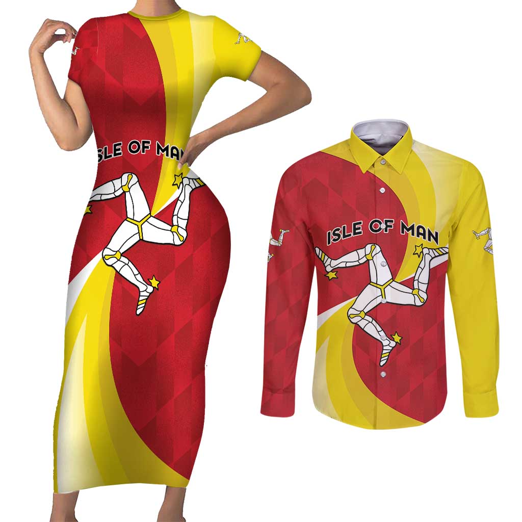 Personalized Isle of Man Couples Matching Short Sleeve Bodycon Dress and Long Sleeve Button Shirt Triskele Ny Tree Cassyn - Wonder Print Shop