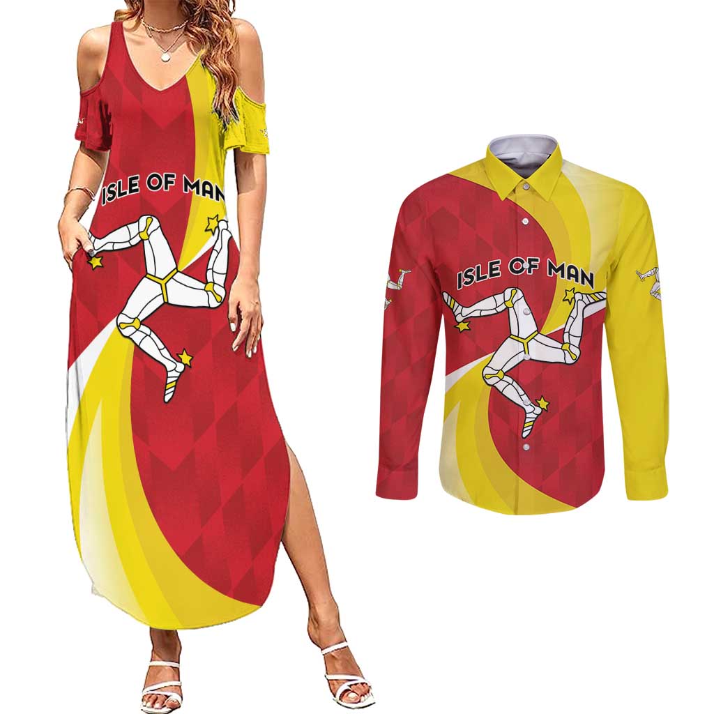 Personalized Isle of Man Couples Matching Summer Maxi Dress and Long Sleeve Button Shirt Triskele Ny Tree Cassyn - Wonder Print Shop