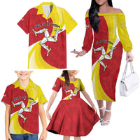 Personalized Isle of Man Family Matching Off The Shoulder Long Sleeve Dress and Hawaiian Shirt Triskele Ny Tree Cassyn - Wonder Print Shop
