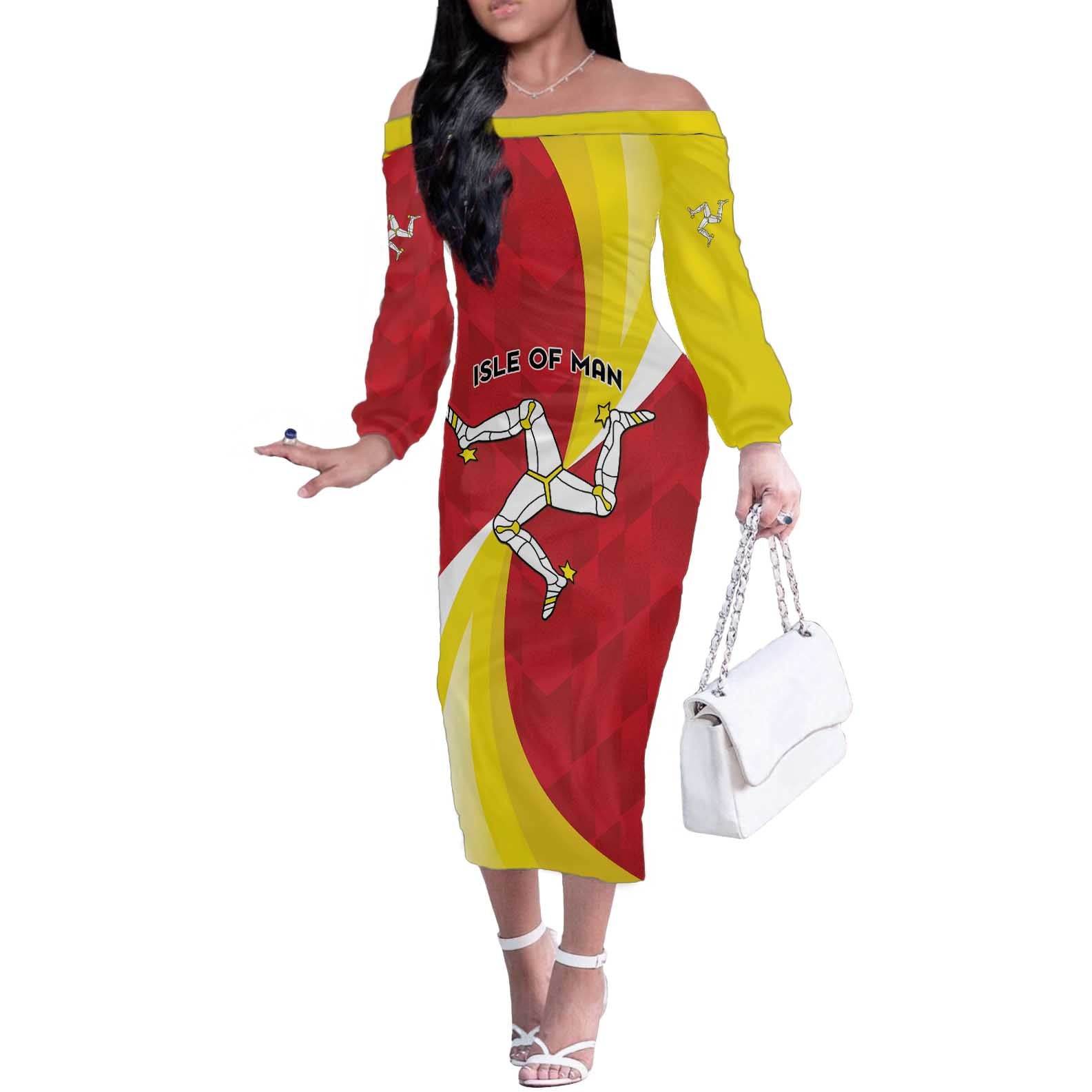 Personalized Isle of Man Off The Shoulder Long Sleeve Dress Triskele Ny Tree Cassyn - Wonder Print Shop