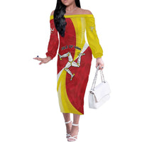 Personalized Isle of Man Off The Shoulder Long Sleeve Dress Triskele Ny Tree Cassyn - Wonder Print Shop