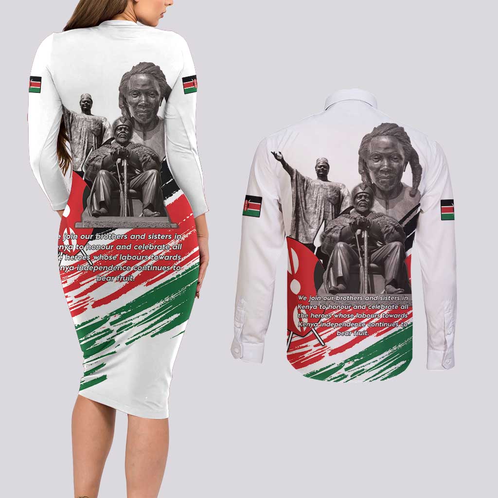 Kenya Mashujaa Day Couples Matching Long Sleeve Bodycon Dress and Long Sleeve Button Shirt Kenyan Heroes - Wonder Print Shop