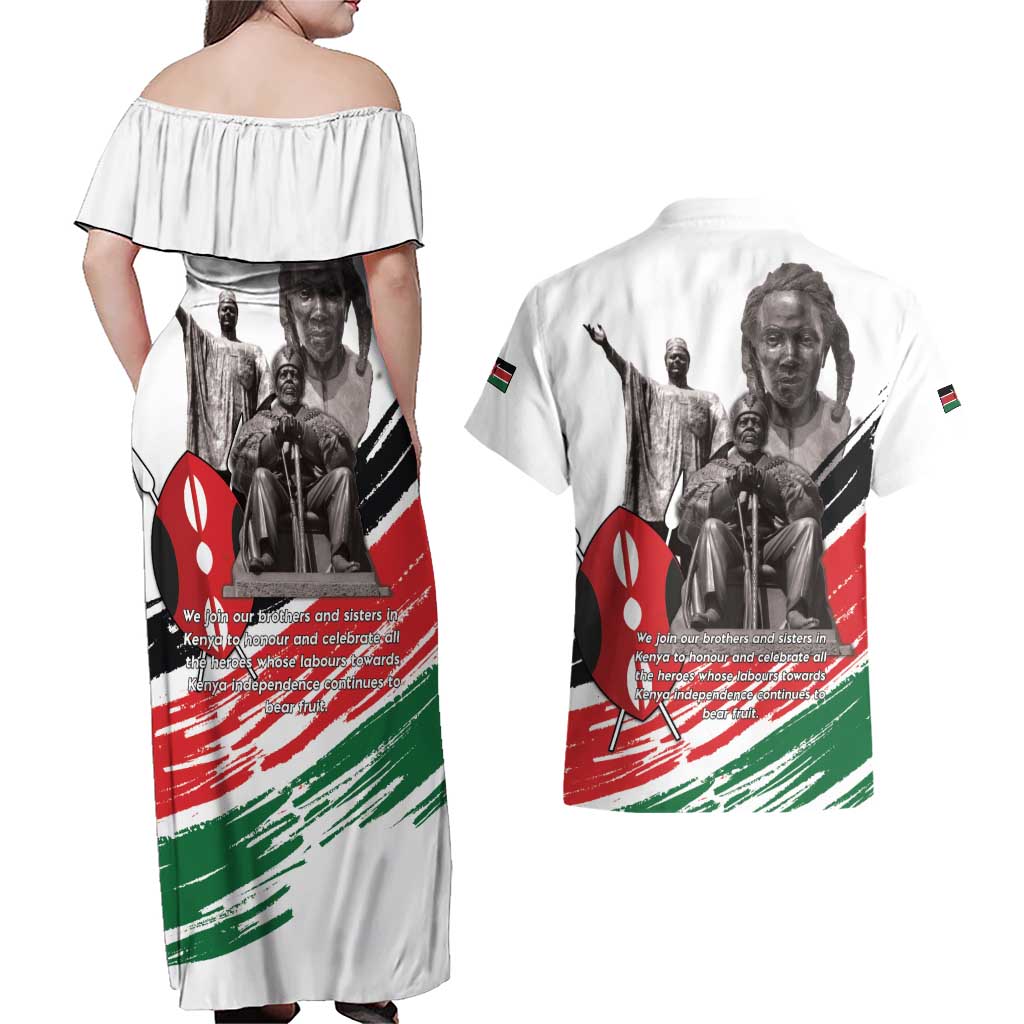 Kenya Mashujaa Day Couples Matching Off Shoulder Maxi Dress and Hawaiian Shirt Kenyan Heroes - Wonder Print Shop