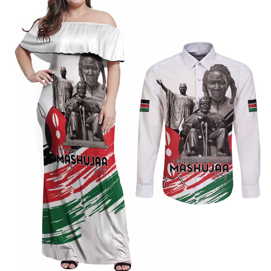 Kenya Mashujaa Day Couples Matching Off Shoulder Maxi Dress and Long Sleeve Button Shirt Kenyan Heroes - Wonder Print Shop