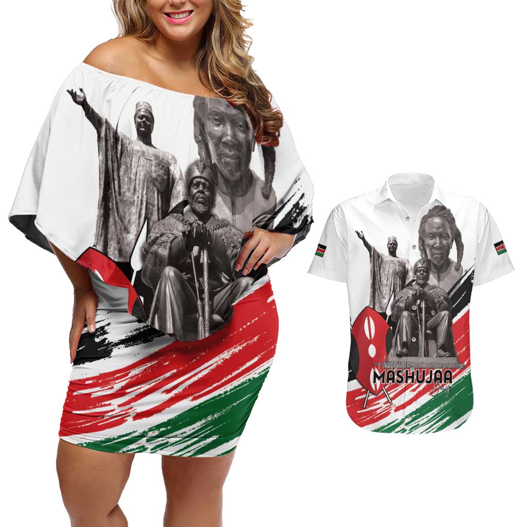 Kenya Mashujaa Day Couples Matching Off Shoulder Short Dress and Hawaiian Shirt Kenyan Heroes - Wonder Print Shop