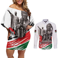 Kenya Mashujaa Day Couples Matching Off Shoulder Short Dress and Long Sleeve Button Shirt Kenyan Heroes - Wonder Print Shop