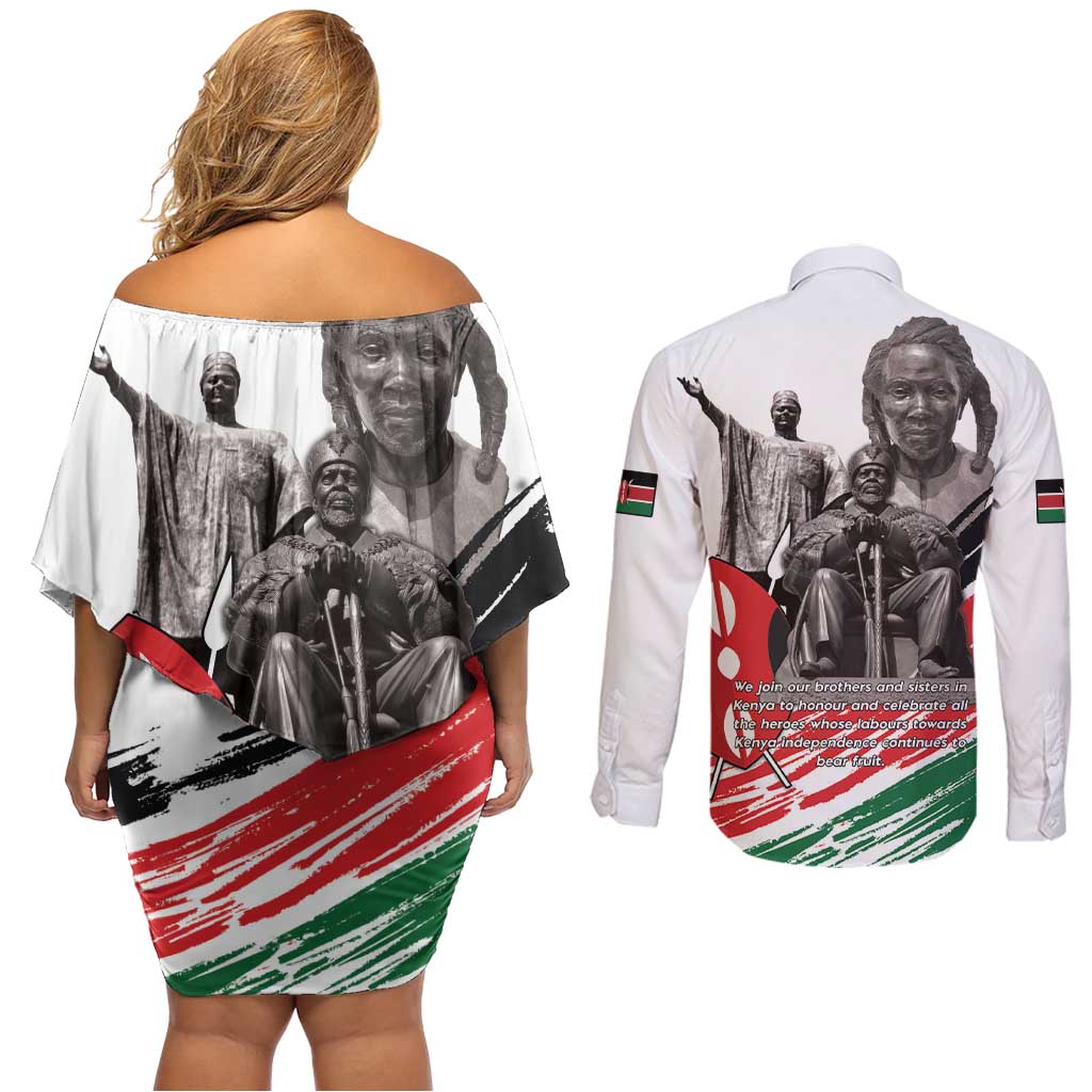 Kenya Mashujaa Day Couples Matching Off Shoulder Short Dress and Long Sleeve Button Shirt Kenyan Heroes - Wonder Print Shop