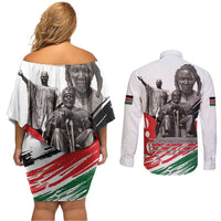 Kenya Mashujaa Day Couples Matching Off Shoulder Short Dress and Long Sleeve Button Shirt Kenyan Heroes - Wonder Print Shop