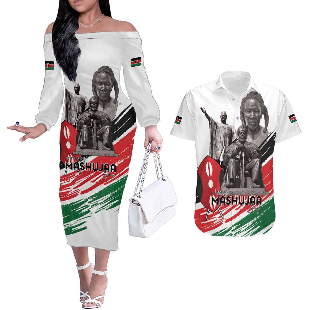 Kenya Mashujaa Day Couples Matching Off The Shoulder Long Sleeve Dress and Hawaiian Shirt Kenyan Heroes - Wonder Print Shop