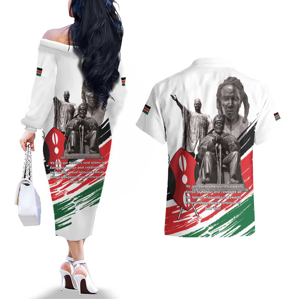 Kenya Mashujaa Day Couples Matching Off The Shoulder Long Sleeve Dress and Hawaiian Shirt Kenyan Heroes - Wonder Print Shop