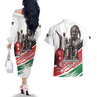 Kenya Mashujaa Day Couples Matching Off The Shoulder Long Sleeve Dress and Hawaiian Shirt Kenyan Heroes - Wonder Print Shop