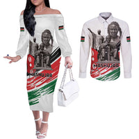 Kenya Mashujaa Day Couples Matching Off The Shoulder Long Sleeve Dress and Long Sleeve Button Shirt Kenyan Heroes - Wonder Print Shop