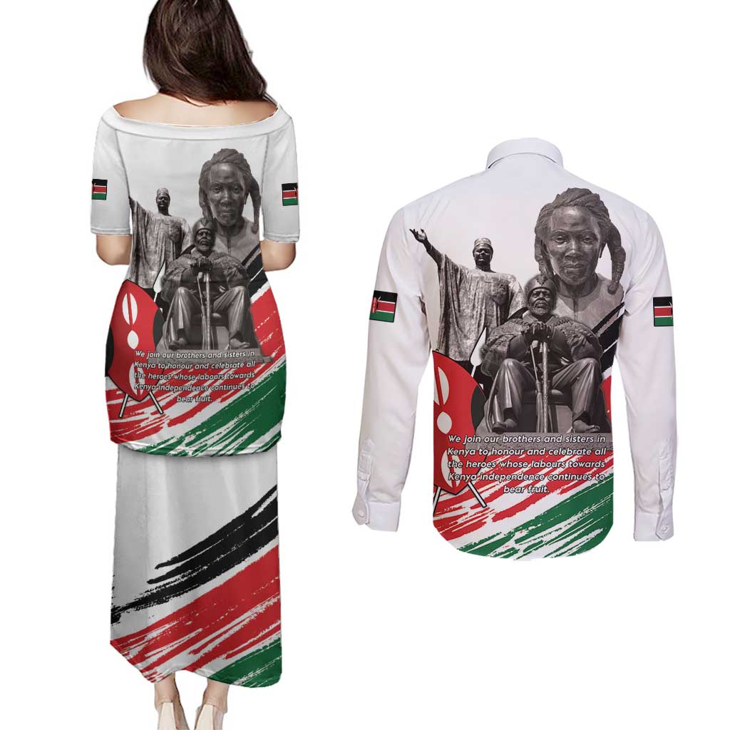 Kenya Mashujaa Day Couples Matching Puletasi and Long Sleeve Button Shirt Kenyan Heroes - Wonder Print Shop