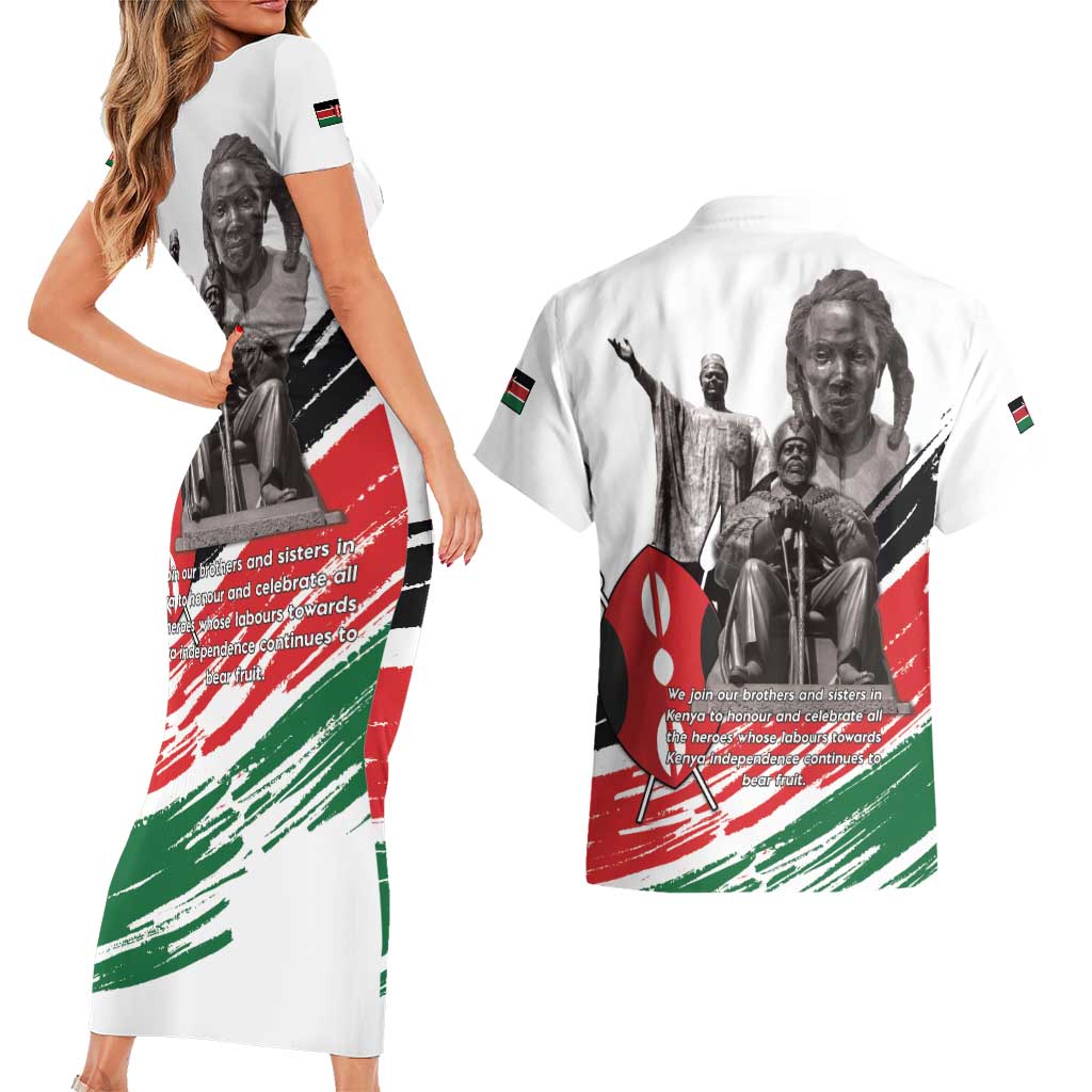 Kenya Mashujaa Day Couples Matching Short Sleeve Bodycon Dress and Hawaiian Shirt Kenyan Heroes - Wonder Print Shop