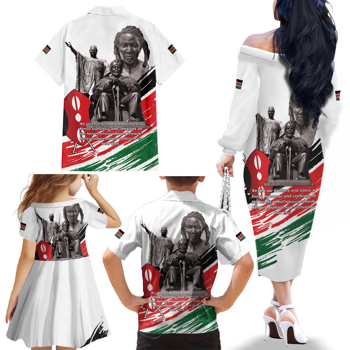 Kenya Mashujaa Day Family Matching Off The Shoulder Long Sleeve Dress and Hawaiian Shirt Kenyan Heroes - Wonder Print Shop