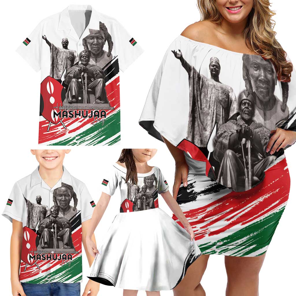 Kenya Mashujaa Day Family Matching Off Shoulder Short Dress and Hawaiian Shirt Kenyan Heroes - Wonder Print Shop