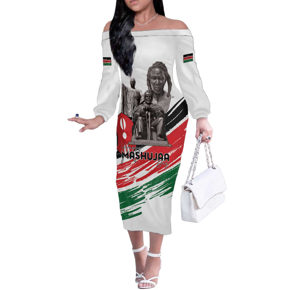 Kenya Mashujaa Day Off The Shoulder Long Sleeve Dress Kenyan Heroes - Wonder Print Shop