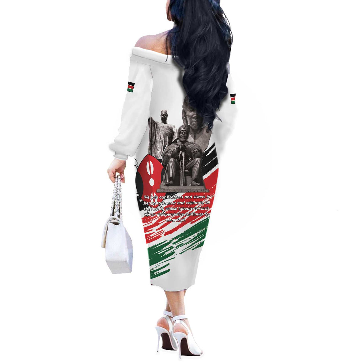 Kenya Mashujaa Day Off The Shoulder Long Sleeve Dress Kenyan Heroes - Wonder Print Shop
