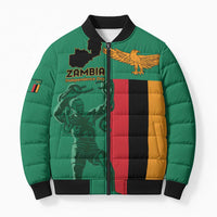 Personalized Zambia Independence Day Bomber Puffer Jacket Lusaka Freedom Statue - Wonder Print Shop