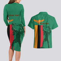 Personalized Zambia Independence Day Couples Matching Long Sleeve Bodycon Dress and Hawaiian Shirt Lusaka Freedom Statue - Wonder Print Shop