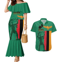Personalized Zambia Independence Day Couples Matching Mermaid Dress and Hawaiian Shirt Lusaka Freedom Statue - Wonder Print Shop