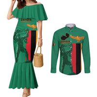 Personalized Zambia Independence Day Couples Matching Mermaid Dress and Long Sleeve Button Shirt Lusaka Freedom Statue - Wonder Print Shop