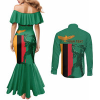 Personalized Zambia Independence Day Couples Matching Mermaid Dress and Long Sleeve Button Shirt Lusaka Freedom Statue - Wonder Print Shop