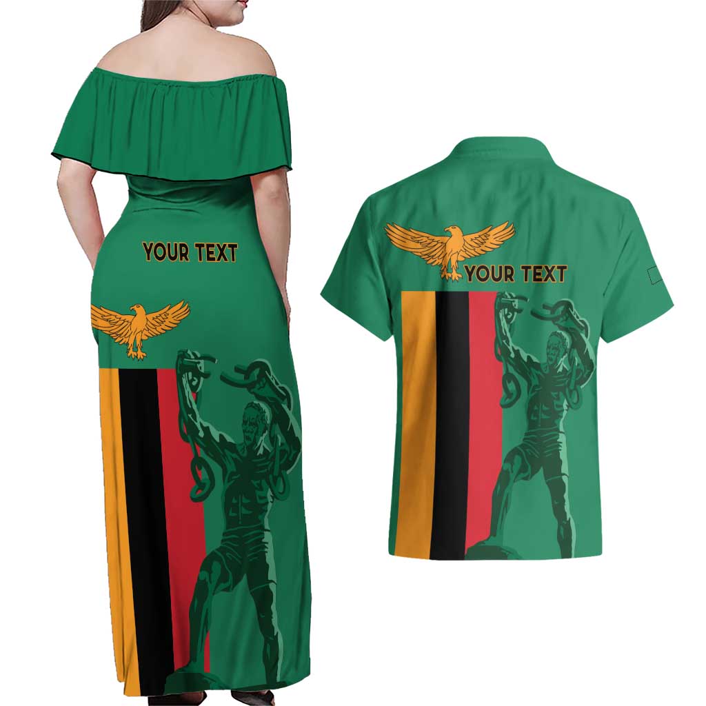 Personalized Zambia Independence Day Couples Matching Off Shoulder Maxi Dress and Hawaiian Shirt Lusaka Freedom Statue - Wonder Print Shop