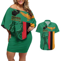 Personalized Zambia Independence Day Couples Matching Off Shoulder Short Dress and Hawaiian Shirt Lusaka Freedom Statue - Wonder Print Shop
