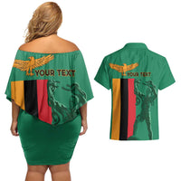 Personalized Zambia Independence Day Couples Matching Off Shoulder Short Dress and Hawaiian Shirt Lusaka Freedom Statue - Wonder Print Shop