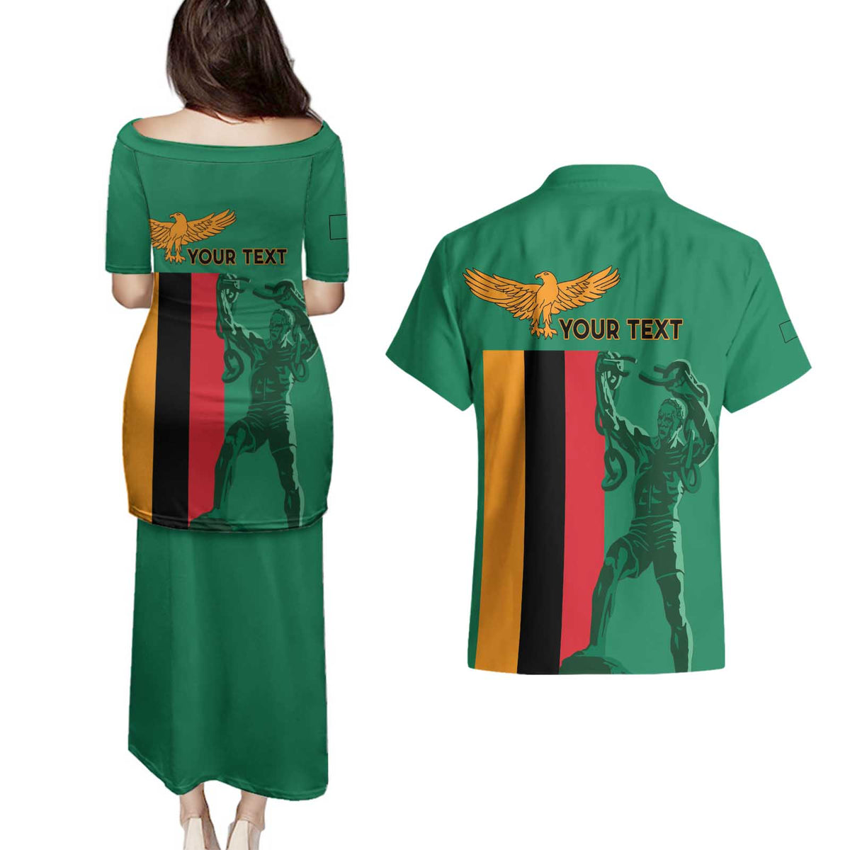 Personalized Zambia Independence Day Couples Matching Puletasi and Hawaiian Shirt Lusaka Freedom Statue - Wonder Print Shop