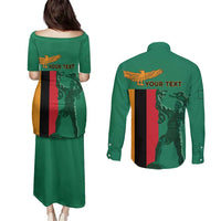 Personalized Zambia Independence Day Couples Matching Puletasi and Long Sleeve Button Shirt Lusaka Freedom Statue - Wonder Print Shop