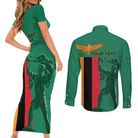 Personalized Zambia Independence Day Couples Matching Short Sleeve Bodycon Dress and Long Sleeve Button Shirt Lusaka Freedom Statue - Wonder Print Shop