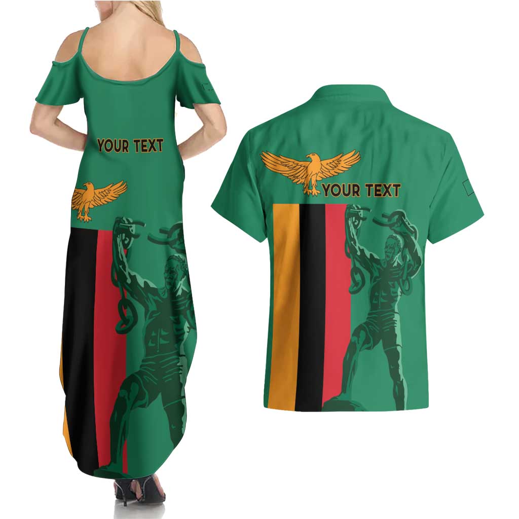 Personalized Zambia Independence Day Couples Matching Summer Maxi Dress and Hawaiian Shirt Lusaka Freedom Statue - Wonder Print Shop