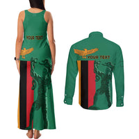Personalized Zambia Independence Day Couples Matching Tank Maxi Dress and Long Sleeve Button Shirt Lusaka Freedom Statue - Wonder Print Shop