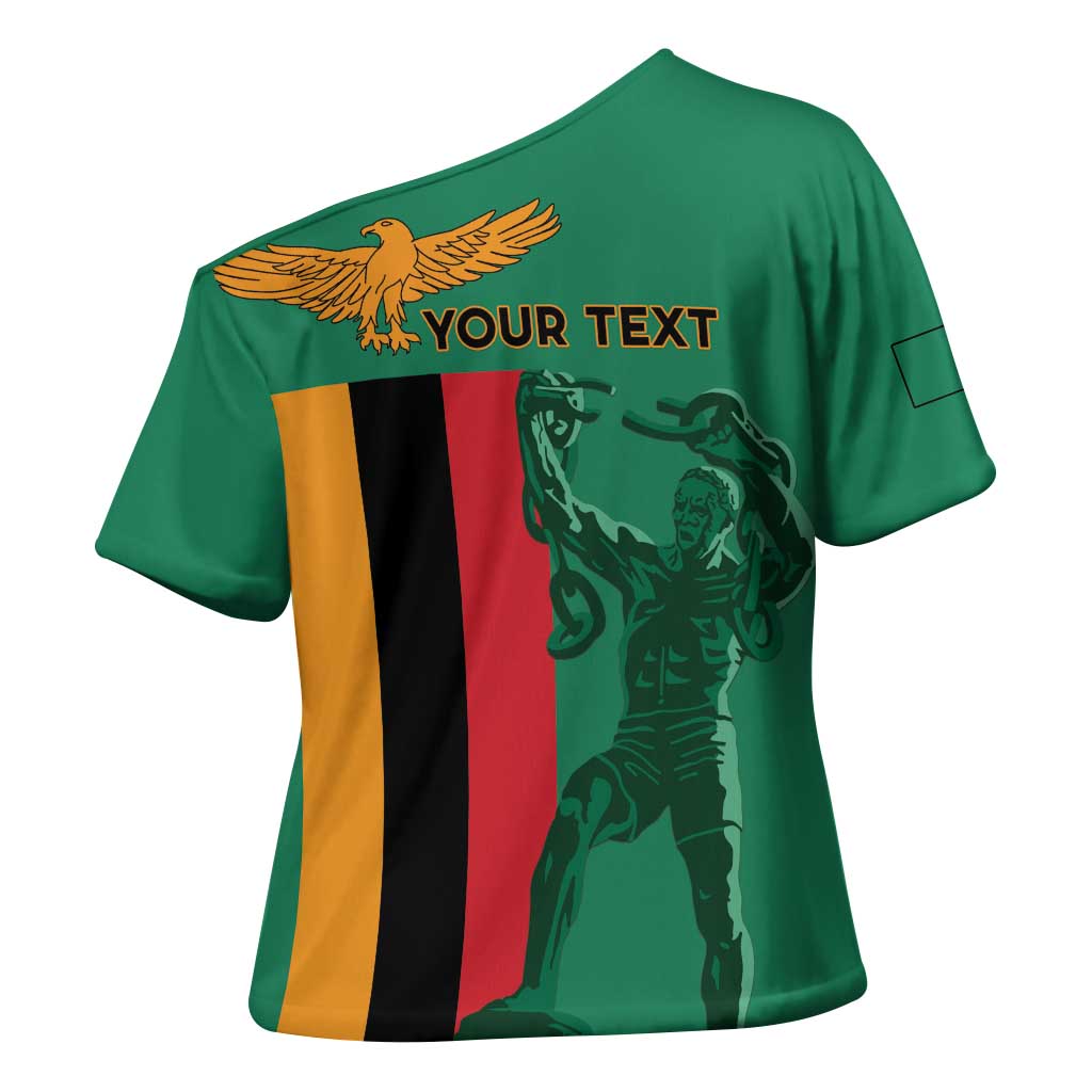 Personalized Zambia Independence Day Cross Shoulder Shirt Lusaka Freedom Statue - Wonder Print Shop