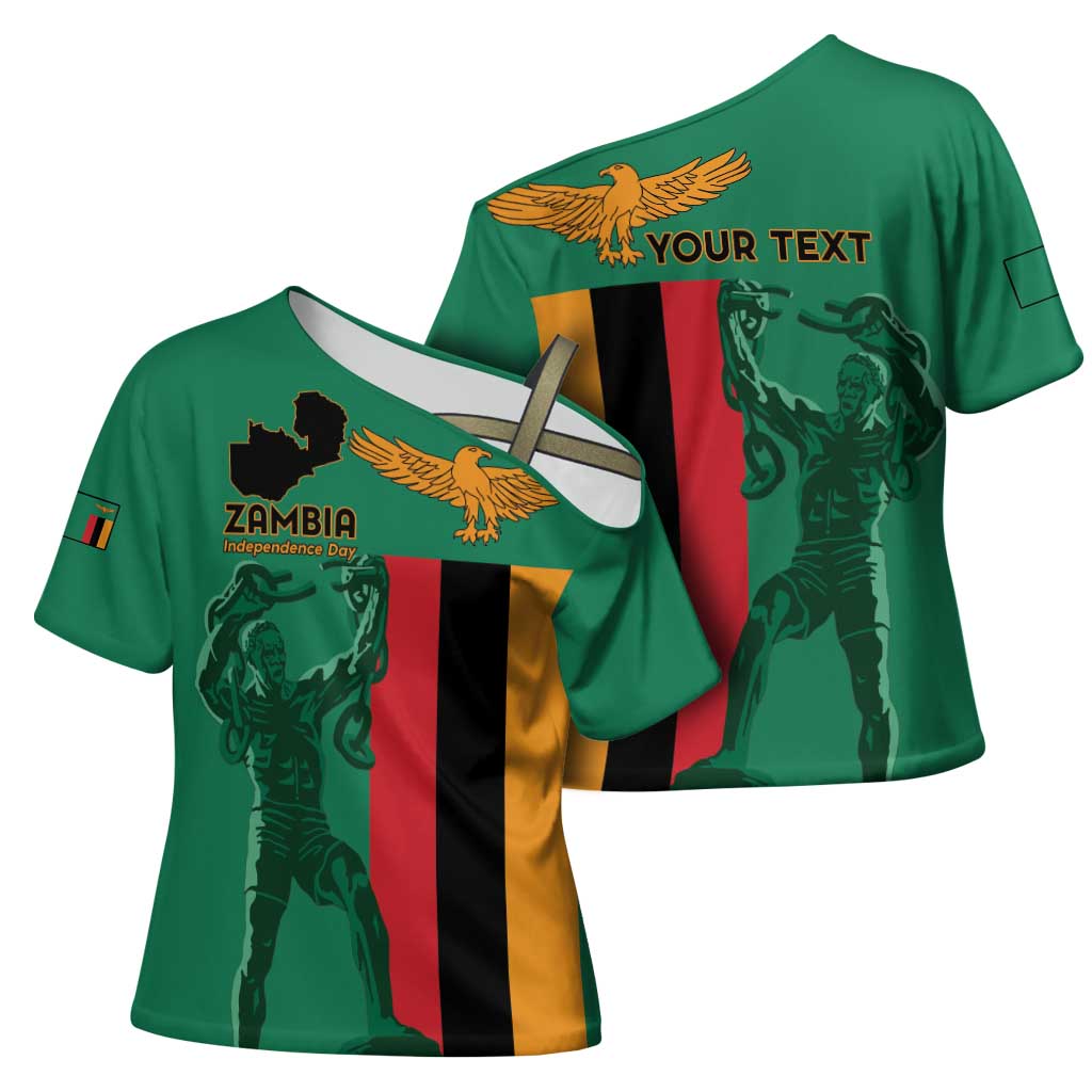 Personalized Zambia Independence Day Cross Shoulder Shirt Lusaka Freedom Statue - Wonder Print Shop