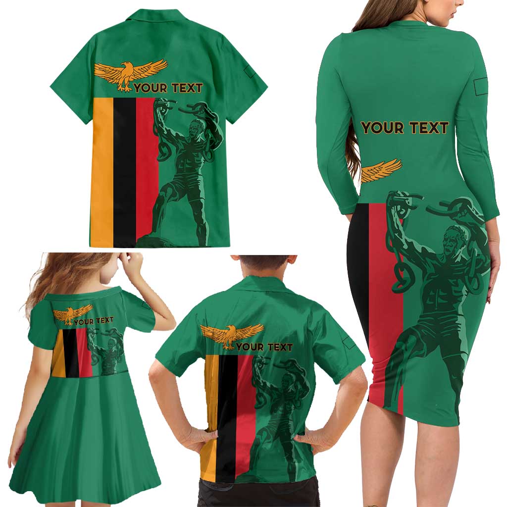 Personalized Zambia Independence Day Family Matching Long Sleeve Bodycon Dress and Hawaiian Shirt Lusaka Freedom Statue - Wonder Print Shop