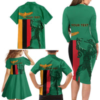 Personalized Zambia Independence Day Family Matching Long Sleeve Bodycon Dress and Hawaiian Shirt Lusaka Freedom Statue - Wonder Print Shop