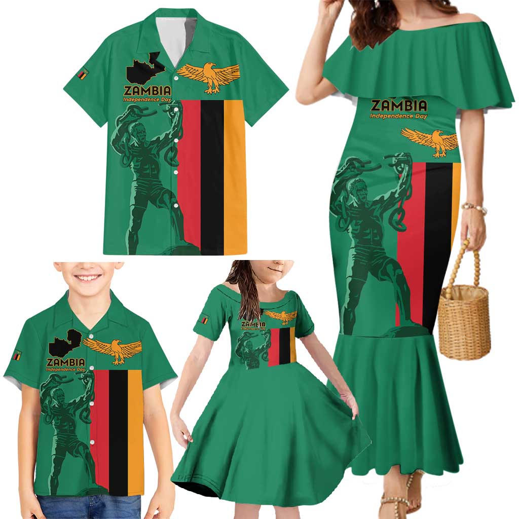Personalized Zambia Independence Day Family Matching Mermaid Dress and Hawaiian Shirt Lusaka Freedom Statue - Wonder Print Shop