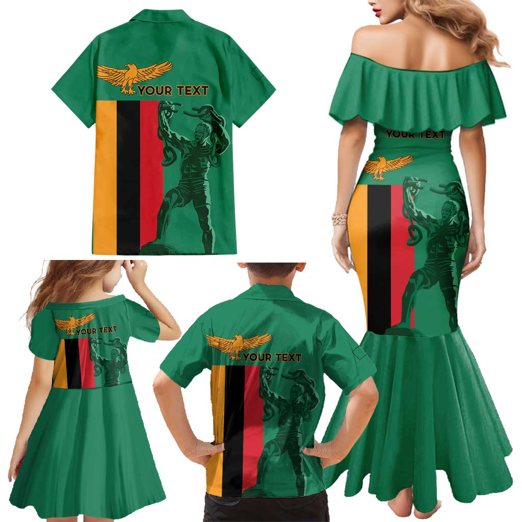 Personalized Zambia Independence Day Family Matching Mermaid Dress and Hawaiian Shirt Lusaka Freedom Statue - Wonder Print Shop