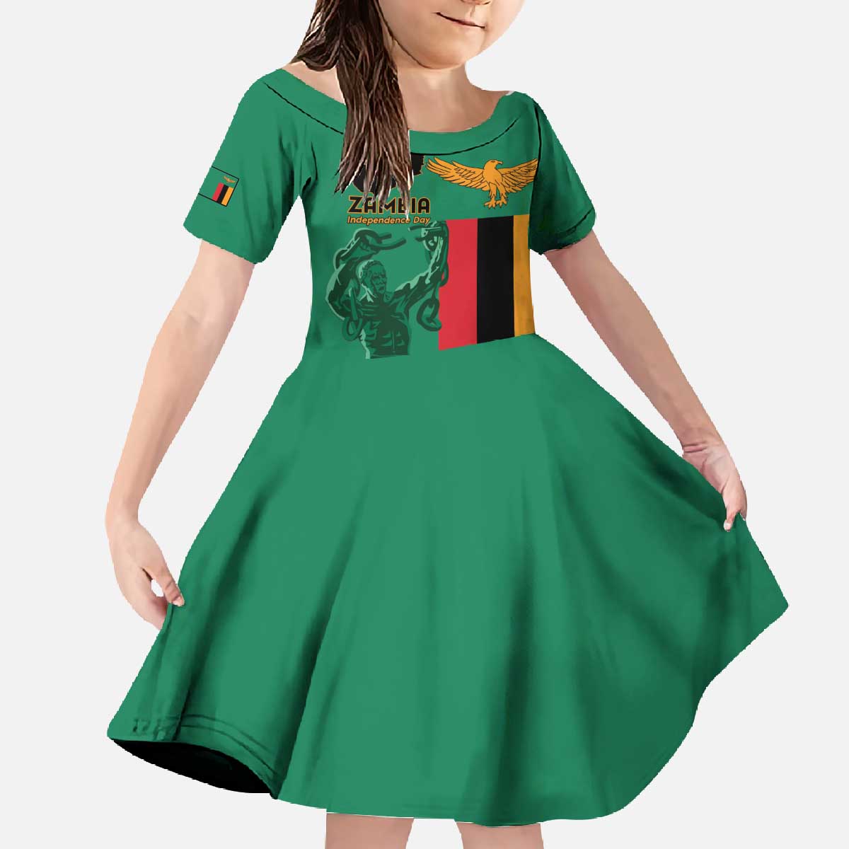 Personalized Zambia Independence Day Family Matching Off The Shoulder Long Sleeve Dress and Hawaiian Shirt Lusaka Freedom Statue - Wonder Print Shop