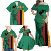Personalized Zambia Independence Day Family Matching Off Shoulder Maxi Dress and Hawaiian Shirt Lusaka Freedom Statue - Wonder Print Shop