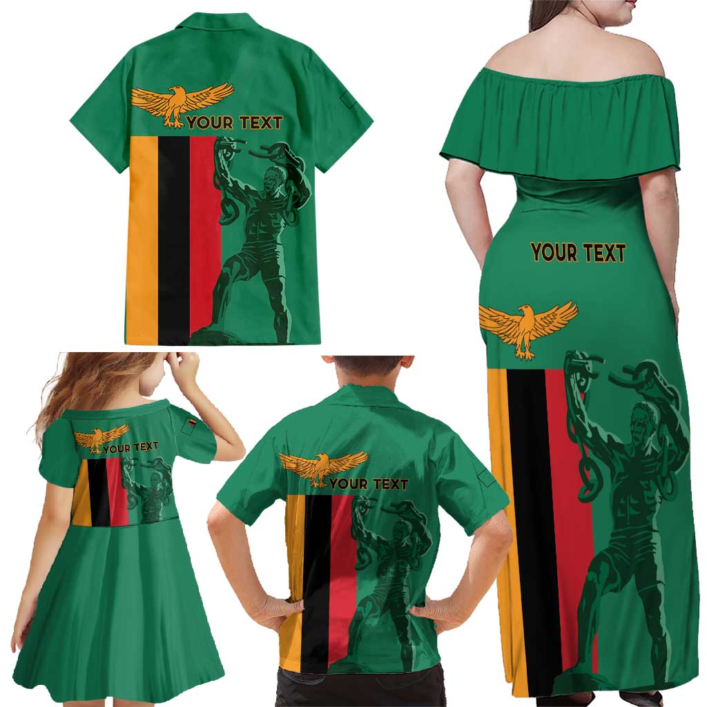Personalized Zambia Independence Day Family Matching Off Shoulder Maxi Dress and Hawaiian Shirt Lusaka Freedom Statue - Wonder Print Shop
