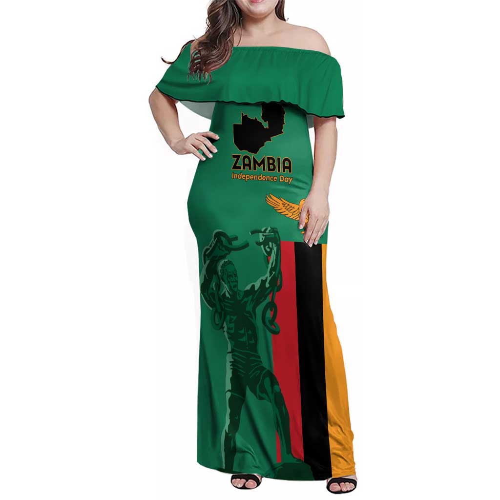 Personalized Zambia Independence Day Family Matching Off Shoulder Maxi Dress and Hawaiian Shirt Lusaka Freedom Statue - Wonder Print Shop