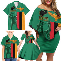 Personalized Zambia Independence Day Family Matching Off Shoulder Short Dress and Hawaiian Shirt Lusaka Freedom Statue - Wonder Print Shop