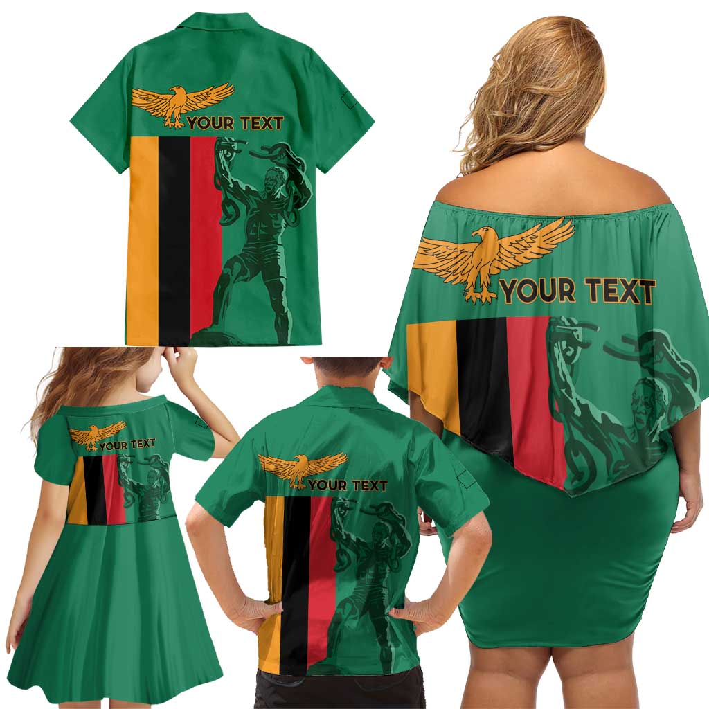Personalized Zambia Independence Day Family Matching Off Shoulder Short Dress and Hawaiian Shirt Lusaka Freedom Statue - Wonder Print Shop