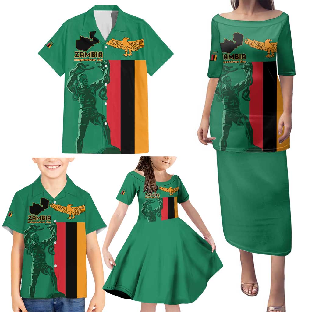 Personalized Zambia Independence Day Family Matching Puletasi and Hawaiian Shirt Lusaka Freedom Statue - Wonder Print Shop